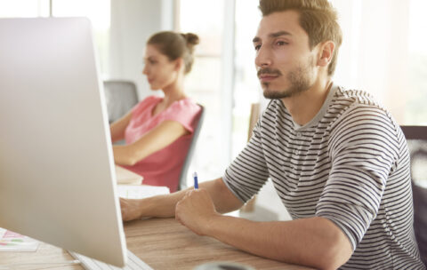 Man very focused on his work