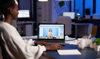 Creative african american retoucher working at design production