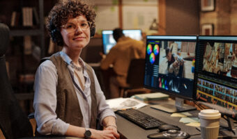 Colorist sitting at her workplace at office