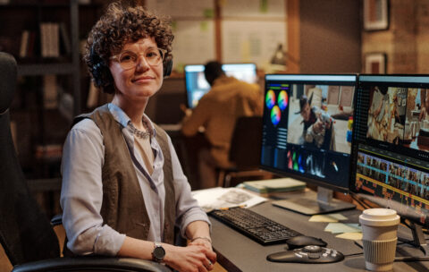 Colorist sitting at her workplace at office