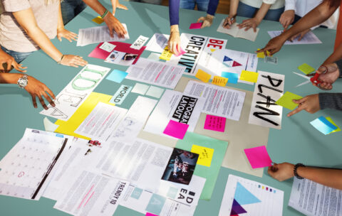 Students working on a project plan