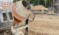 Industrial concrete mixer at a construction site. Preparation of concrete and mortar.